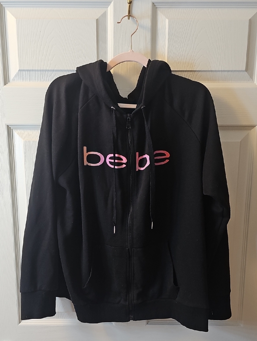bebe Black Zip Hoodie with Pink Logo, XXL